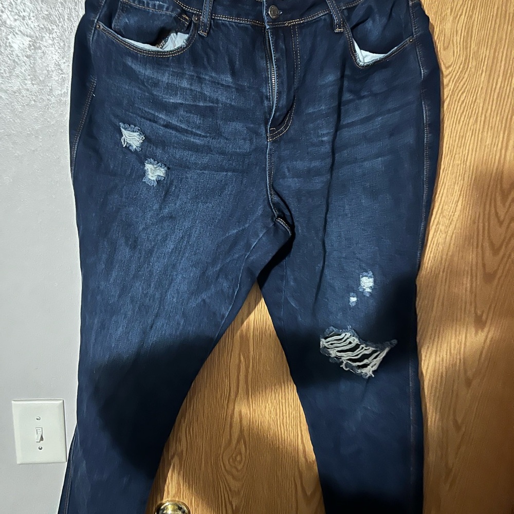 New York & Company Blue Boyfriend Jeans with Distressed Details